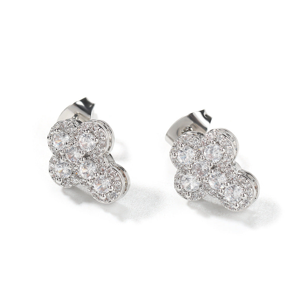 Hip-hop fashion diamond-encrusted cross stud earrings