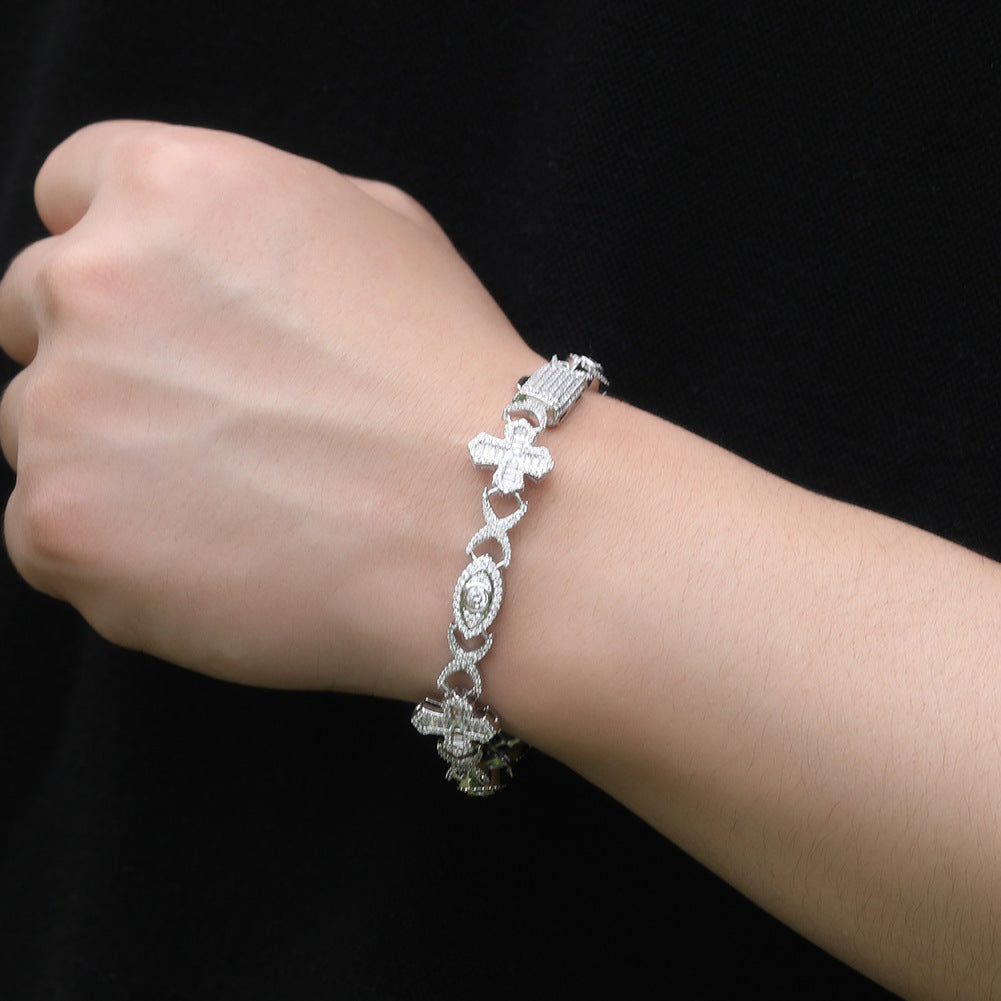 Hip Hop Zirconia Eye Cross Bracelet