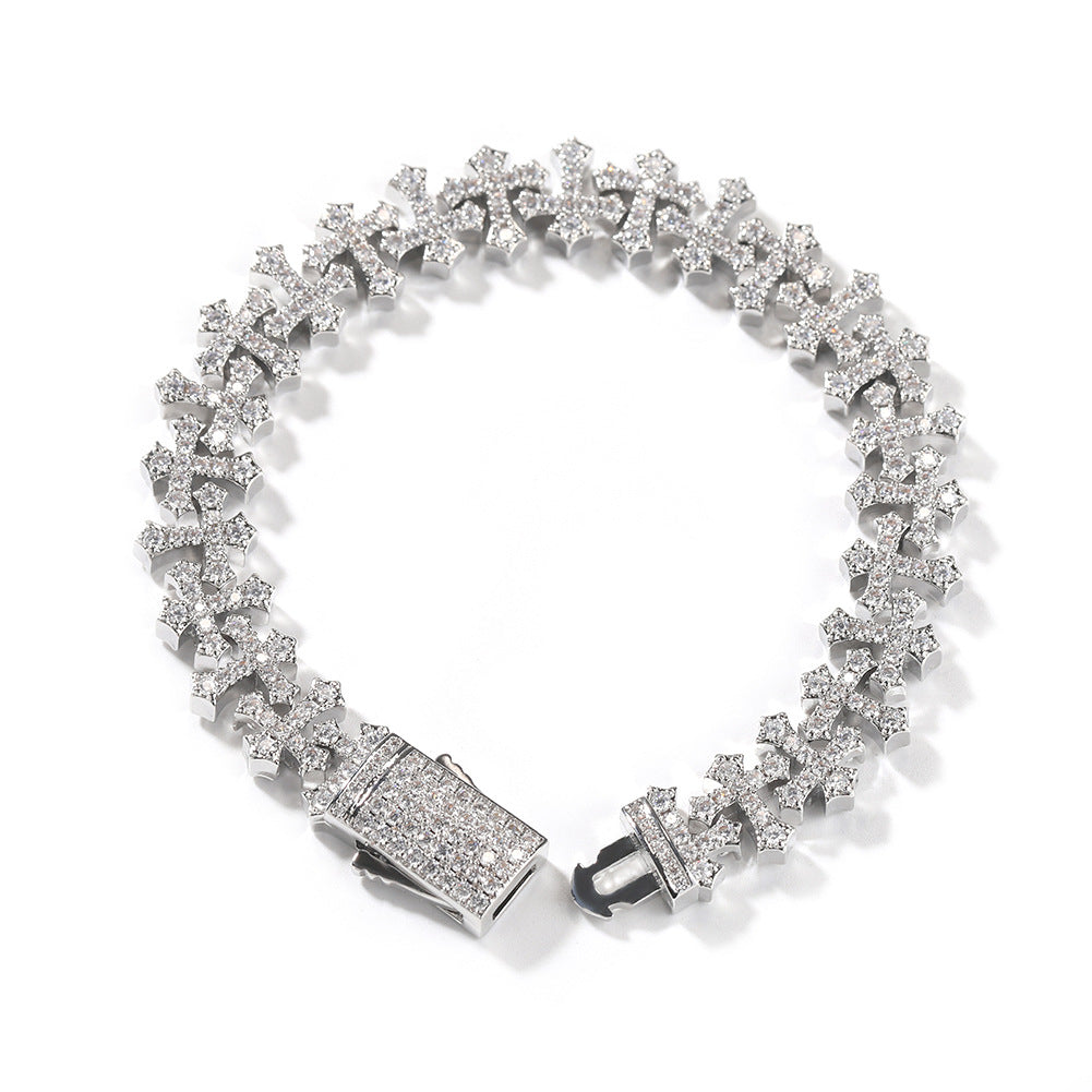 Hip-hop 11.5MM zircon-encrusted cross bracelet