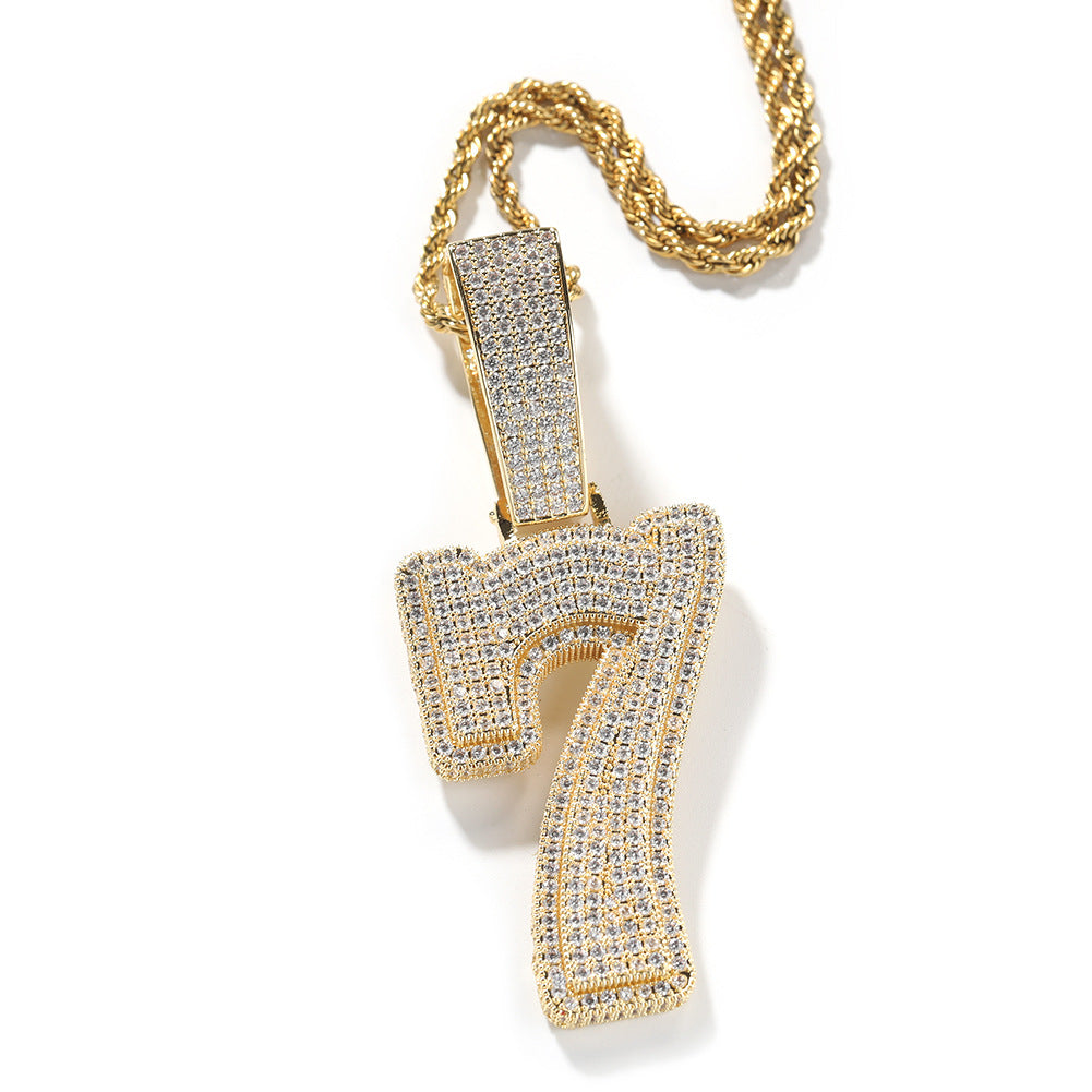 Hip-hop diamond-encrusted number pendant