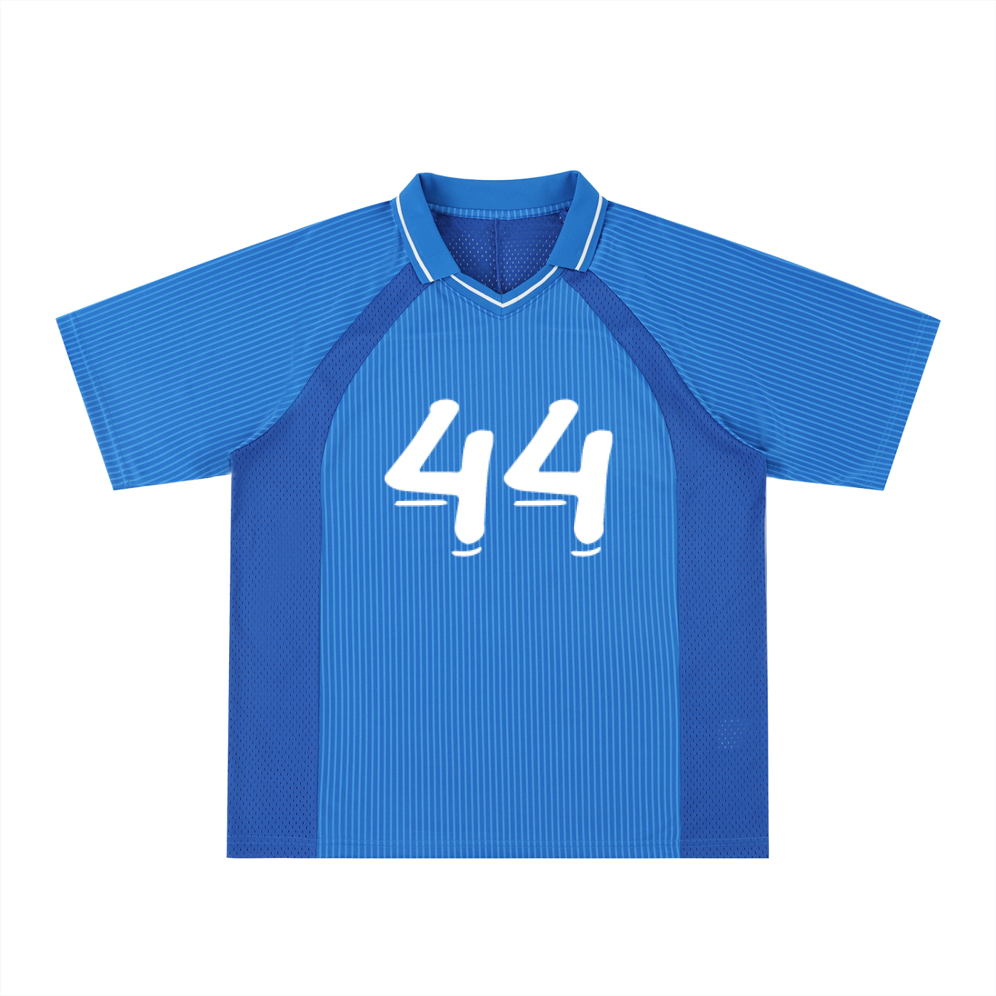 Blue sports jersey with number 44 on a white background