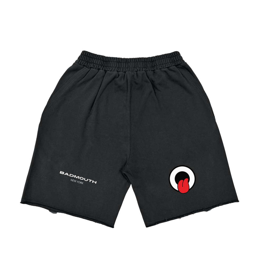 Black shorts with a logo on a white background