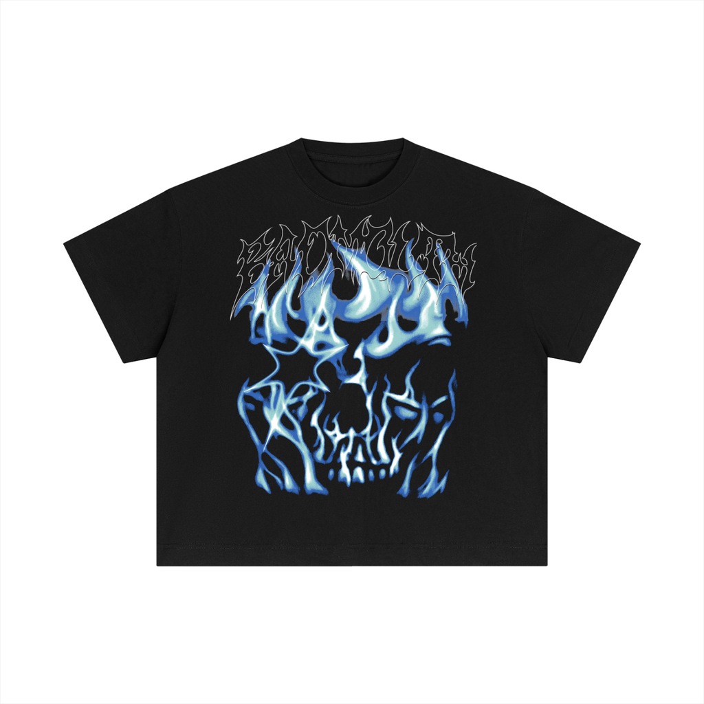 FLAMING SKULL Cotton Boxy T-Shirt