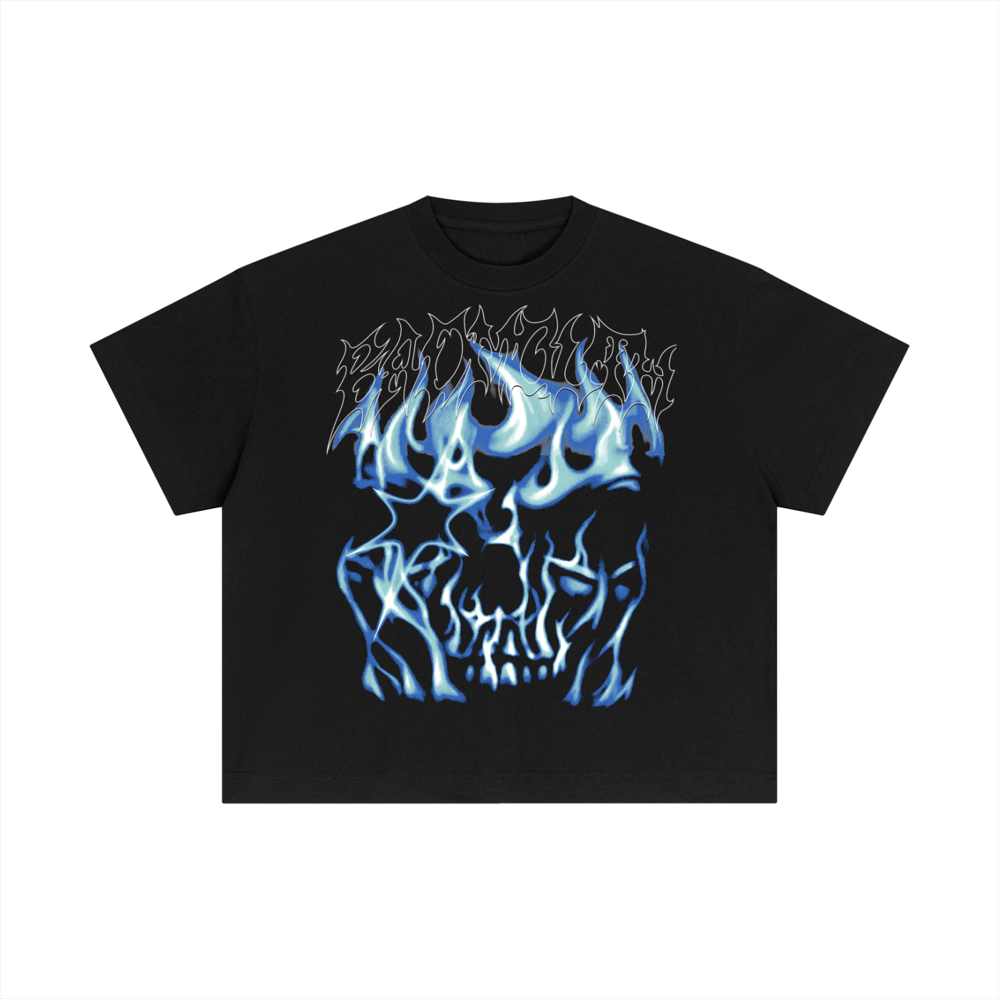 FLAMING SKULL Cotton Boxy T-Shirt